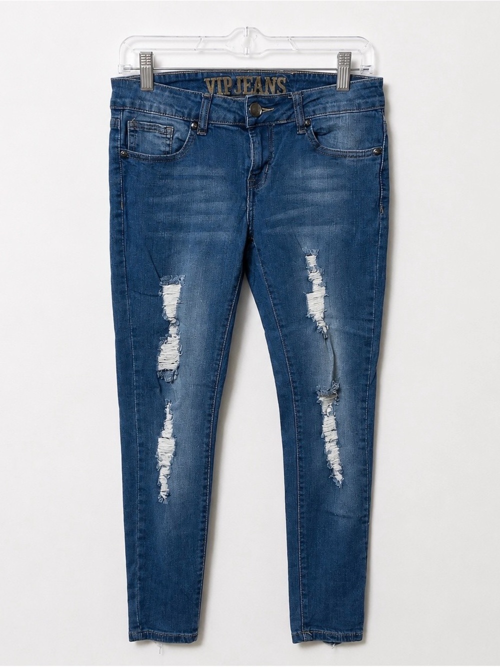 VIP Jeans Distressed Skinny slimming jeans Medium Wash Ankle Shredded - Size 5